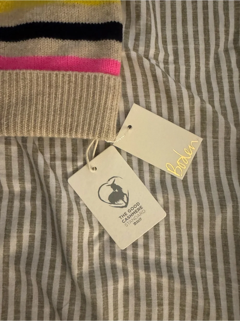 Boden Multicolor Stripe Pom-Pom Beanie - Cream, Pink, Blue, Yellow, Black, Green